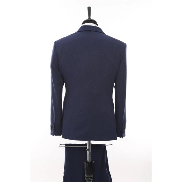 Derman Navy Patterned Fabric Luxury Suit 3 Pieces - Picture 5 of 6